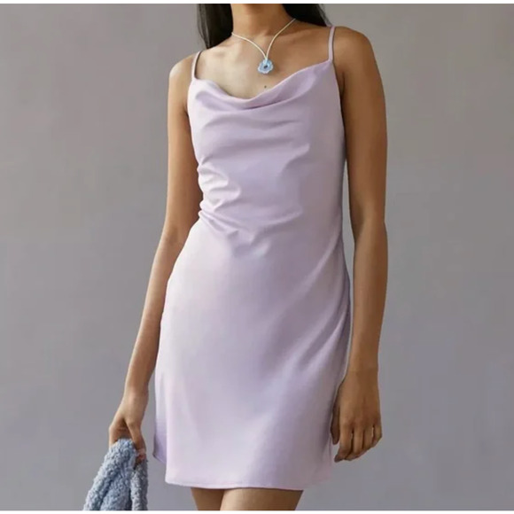 UO Mallory Cowl Neck Slip Dress Lilac Medium - Picture 3 of 9